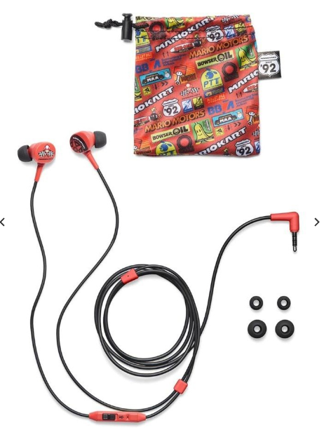 2x PowerA Nintendo Switch Kids/Teen Lightweight Wired Earbuds Mario Kart Motors