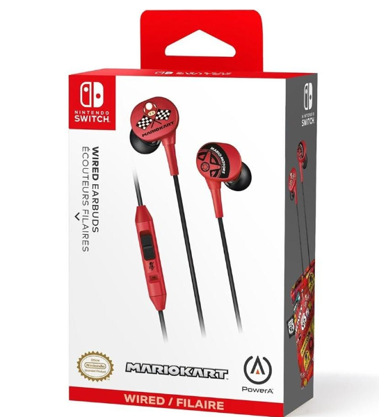 2x PowerA Nintendo Switch Kids/Teen Lightweight Wired Earbuds Mario Kart Motors