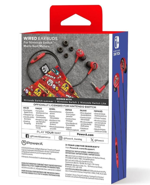 2x PowerA Nintendo Switch Kids/Teen Lightweight Wired Earbuds Mario Kart Motors
