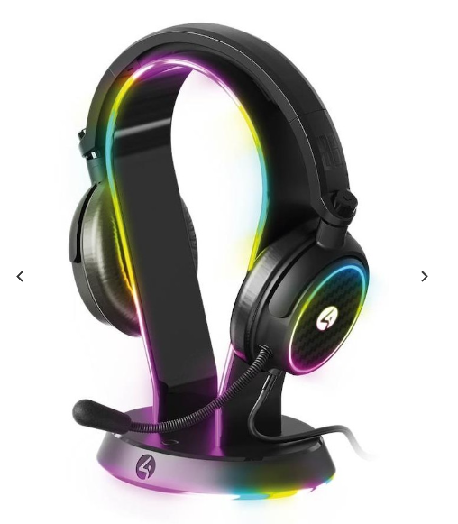 4Gamers C6-100 LED Light Up RGB Gaming Headset + Light Up Charging Headset Stand - Black